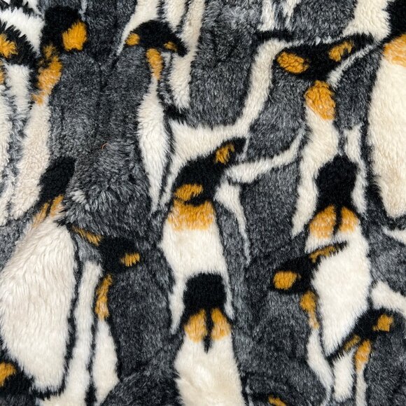 Vintage Novelty Print Penguin Pea Coat Faux Fur Teddy Jacket Oversized Peacoat - Picture 6 of 11